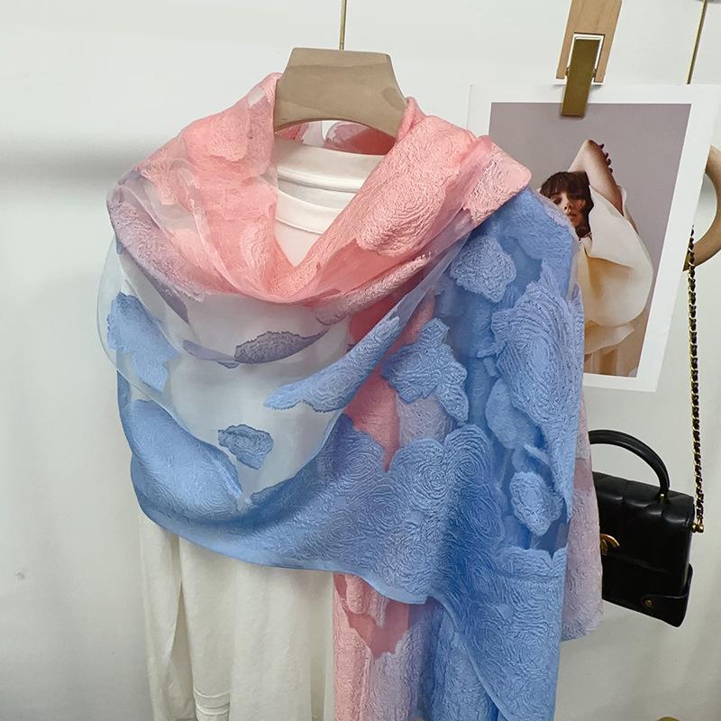 Shawl Scarf Advanced New Gradual Change Flower Long Silk Scarf Yarn Versatile Sunscreen Shawl