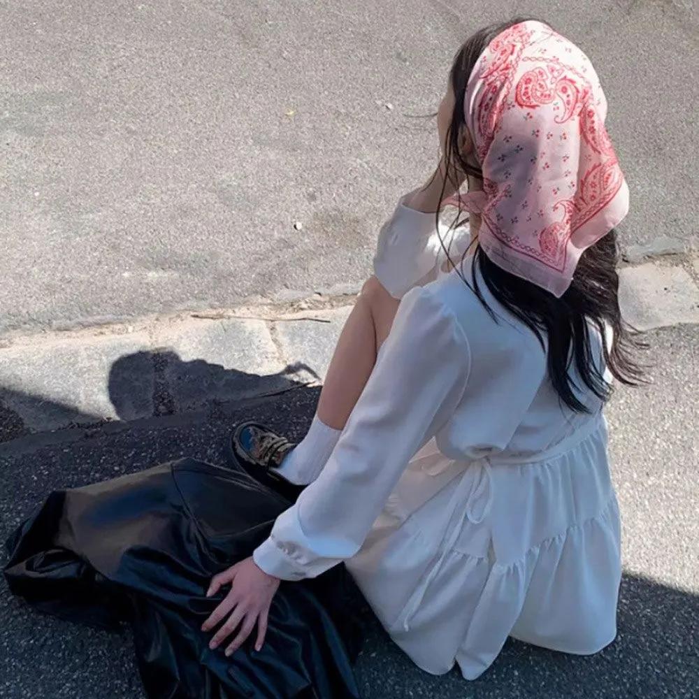 Cherish Veil Hair Bandana / Paisley Square Bandana Bandana Kerchief Scarf pink
