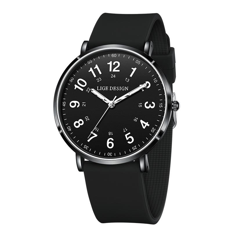 LIGE New Fashion Women's wristwatch Ultra-Thin Quartz Watches for Woman Waterproof Luminous Silicone Ladies Watches Pink Clock