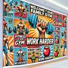 2D Retro Fitnessstudio-Kulisse, "Willkommen in unserem Familien-Fitnessstudio" Fitness-Hintergrund