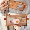 Cute Bear Pencil Case Pen Bag Transparent Mesh Package Coffee Color Storage Pouch for Stationery Office School Supplies