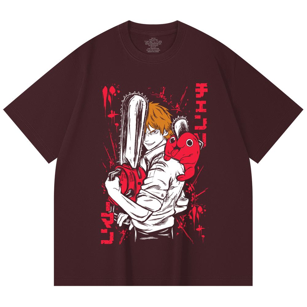 

230 Gsm 100% Cotton Chainsaw Man V33 Denji Print Unisex Heavy Cotton T Shirt 2XL