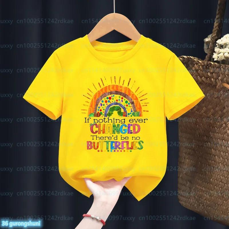 Newly Kids T-Shirt Funny The Very Hungry Caterpillar Cartoon Print Tshirts For Boys Summer Cute Boys/Girls Yellow Tshirt Top