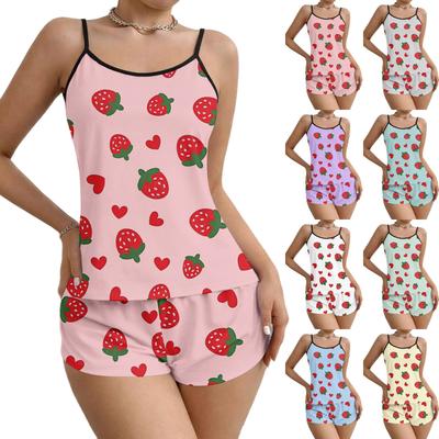 Dames zachte 2-delige pyjamaset met mouwloos shortje, loungewear set, pyjama's, nachtkleding