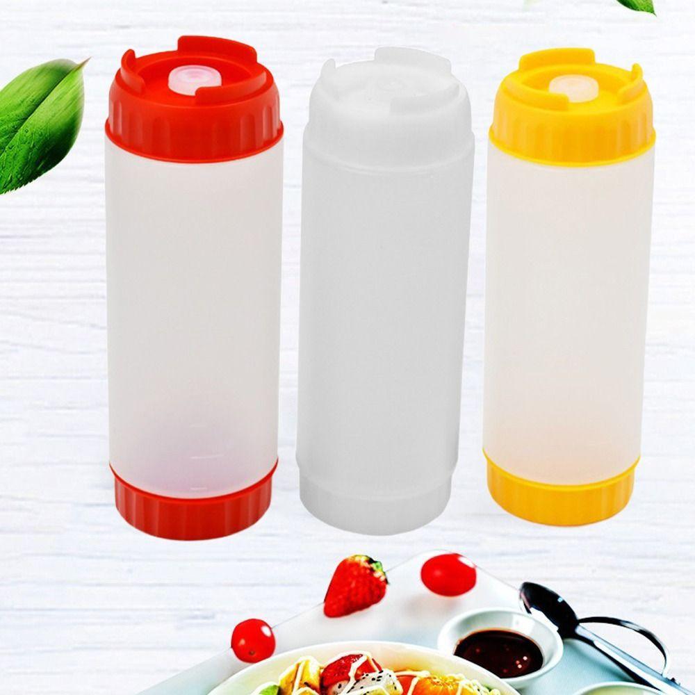 In First Out First Squeeze Sauce Bottle Double Head Salad Dressing Bottle Ketchup Picnic Cooker