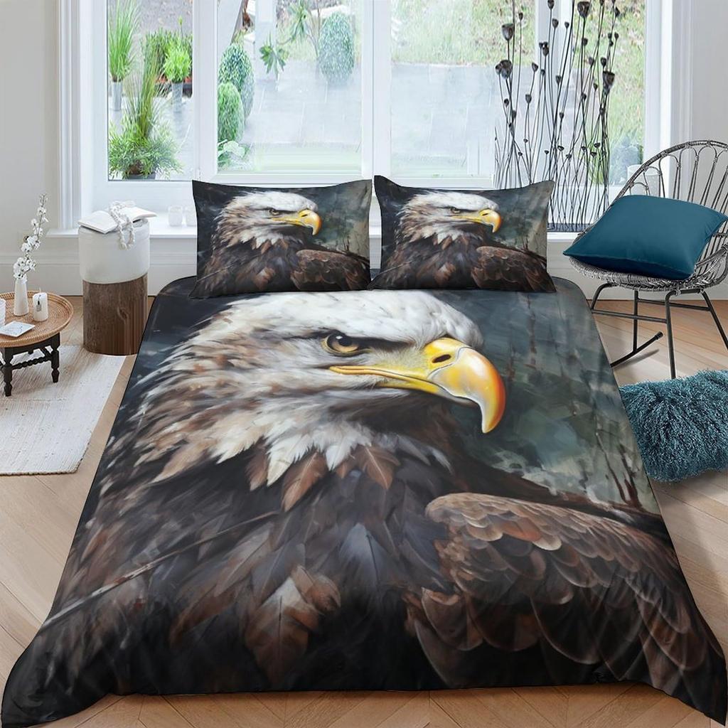 Motorcycle Eagle Printed Duvet Set Bedding Set With Pillowcase Quilt Cover Three-Piece Set