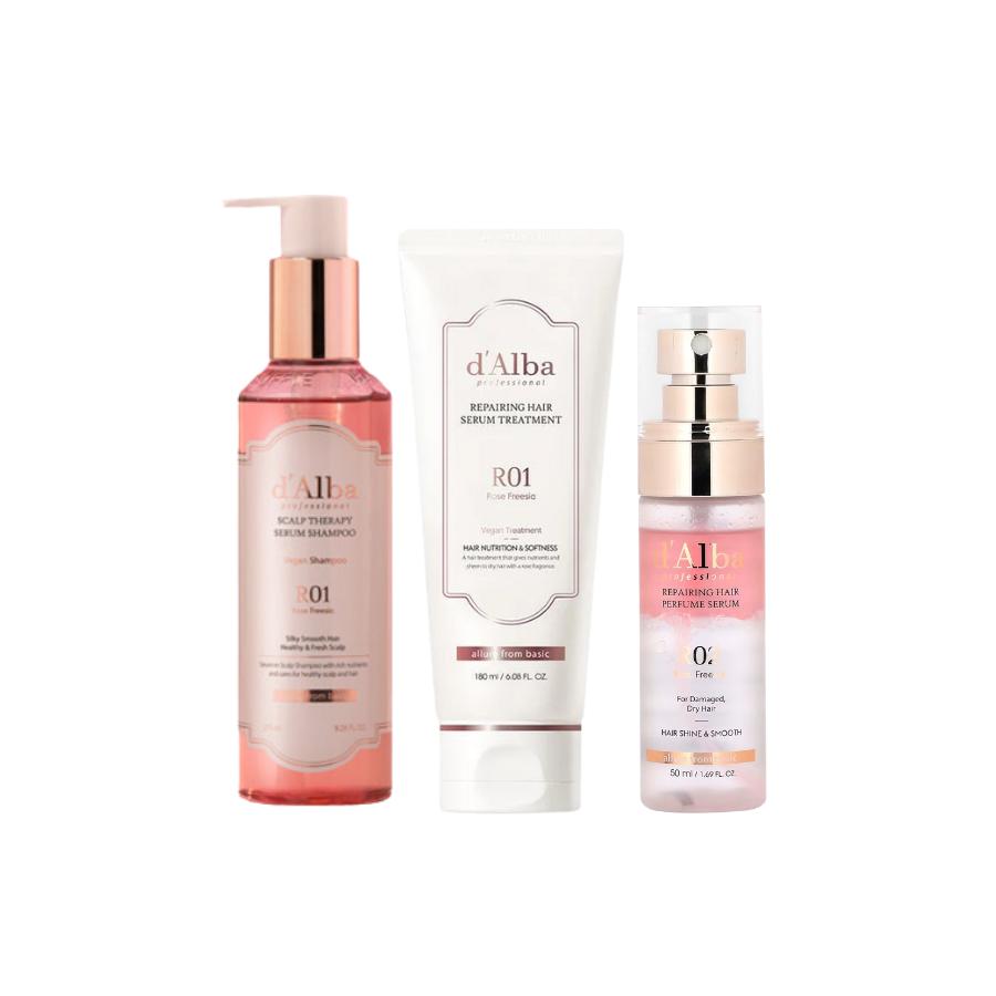 

d Alba Repairing Hair Rose Freesia Shampoo + Treatment + Perfume Serum Set