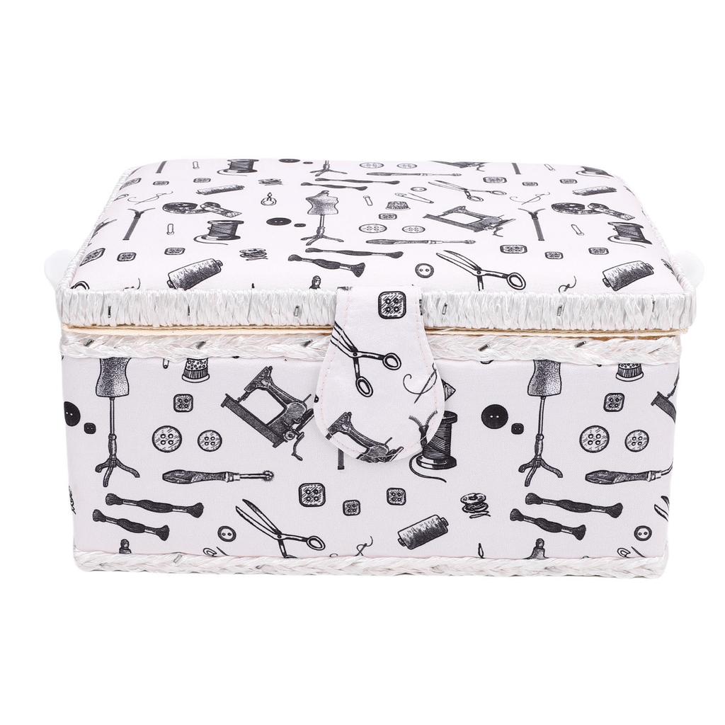 Sewing Kit Basket Needles Threads Pins Scissors Storage Box Sewing Supplies Organizer with Removable Plastic Tray