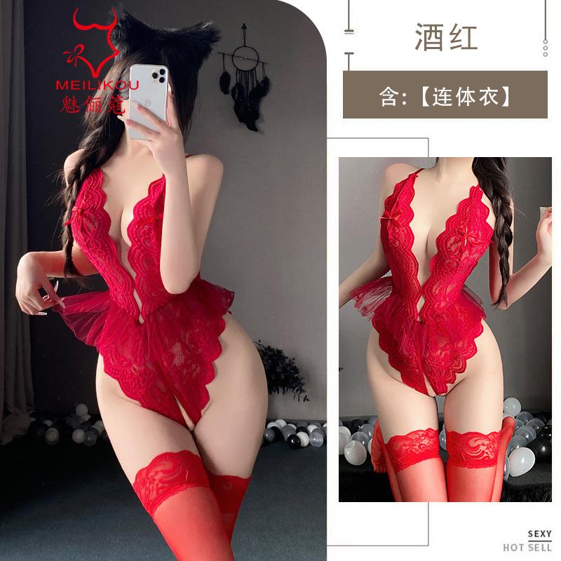 Charm Li French sexy pajamas women's pure desire style onesie sweet lace transparent new suspender nightdress