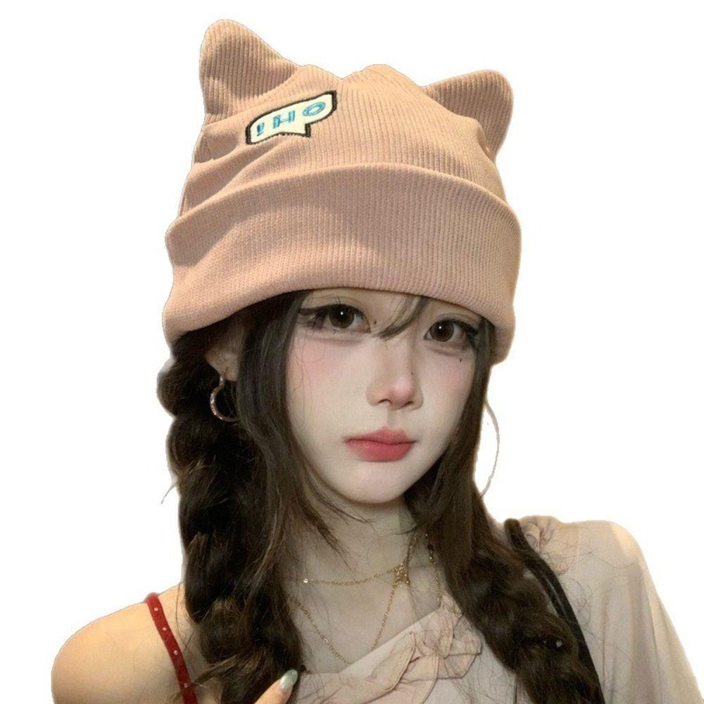 Polyester Cat Ear Beanie Hat Large Head Circumference Fall Winter Skull Cap Casual Use