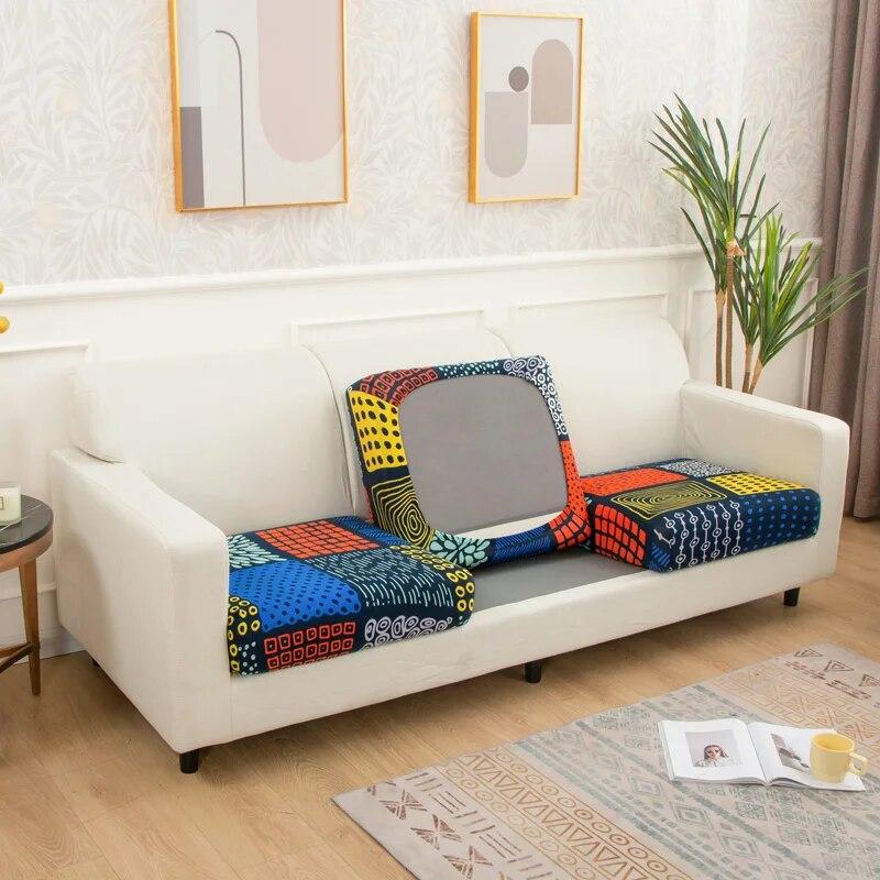1/2/3/4 Seater Sofa Seat Cushion Cover for Living Room Pets Kids Furniture Printing Stretch Washable Removable Chair Seat Cover