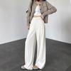Black and Gray Acetate Wool Casual Pants Autumn Women's Straight-leg Trousers Wide-leg Trousers Drape High-end Feeling