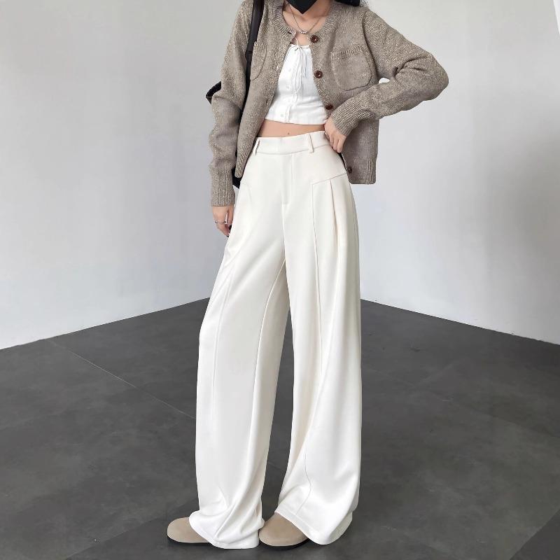 Black and Gray Acetate Wool Casual Pants Autumn Women's Straight-leg Trousers Wide-leg Trousers Drape High-end Feeling