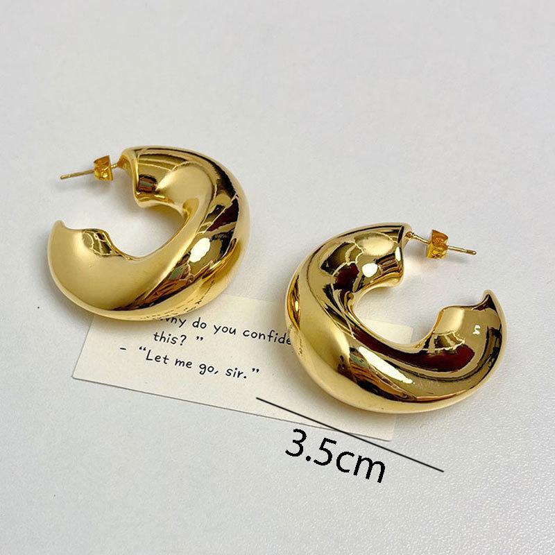 

New Retro Chunky C Shape Hoop Earrings Glossy Gold Plated Pvd Circle Round Tube Huggie Hoops Stacked Ear Jewelry