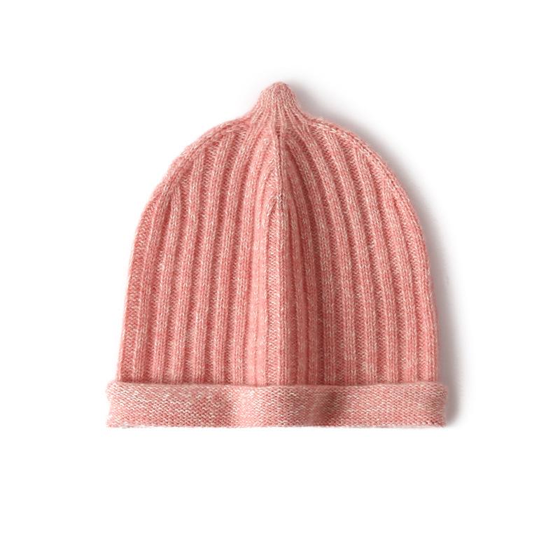 

Kids 100% Cashmere Rolled Brim Hat, Warm Knit for Autumn/Winter рожевий