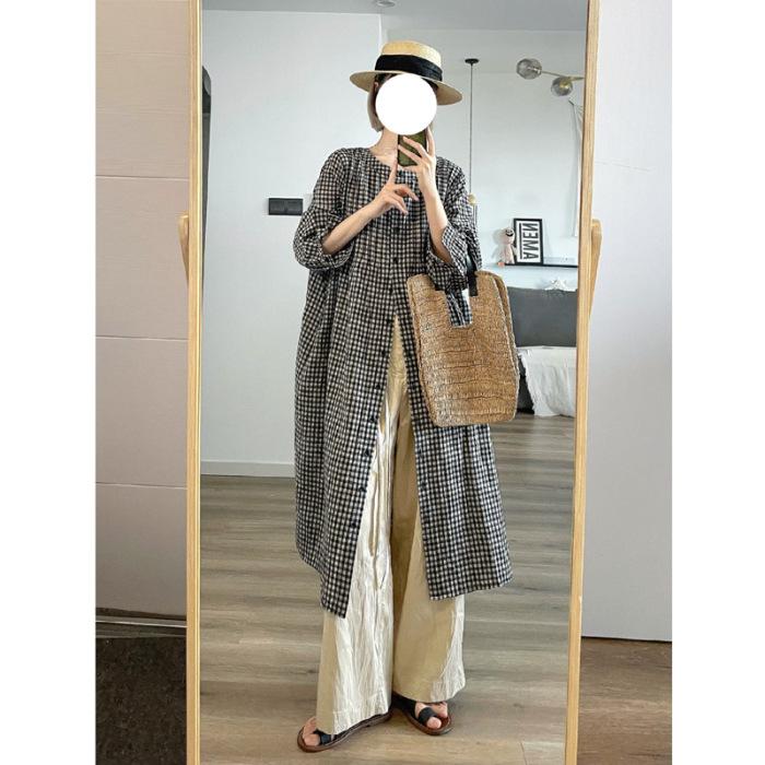 

[Original Fabric] Plaid Long Sleeve Shirt Skirt Women s Autumn Stack Wear Lazy Wind Small Student Temperament Dress S