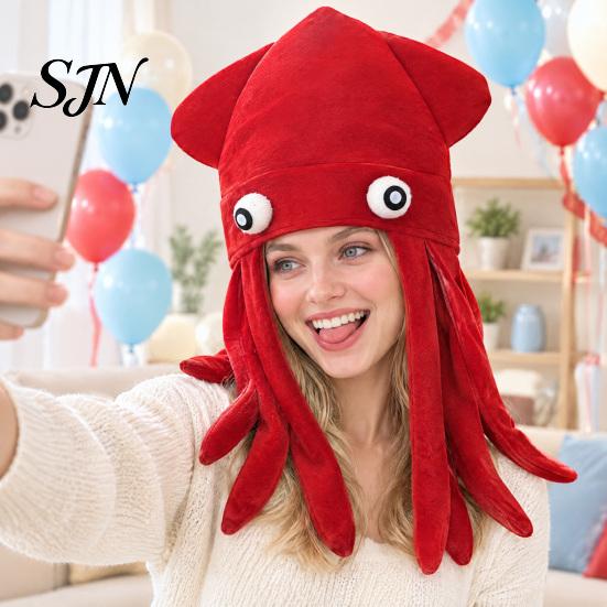 Accessori Divertenti per Photo Booth Cappello Polpo con Tentacoli, Cappello Peluche Creativo per Festa Cosplay Costume Morbido in Flanella e Fotografia, Copricapo Novità