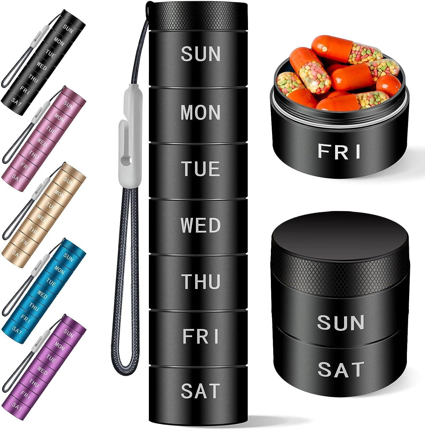 

7 days weekly circle aluminum alloy metal storage bottle water proof key chain pill case box sealed for accessories out door