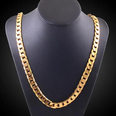 40-60CM Kupfer 18K Goldfarbe 8MM Halsketten Klassische seitliche Kette für Männer Frauen Feiner Schmuck Hochzeitsfeier