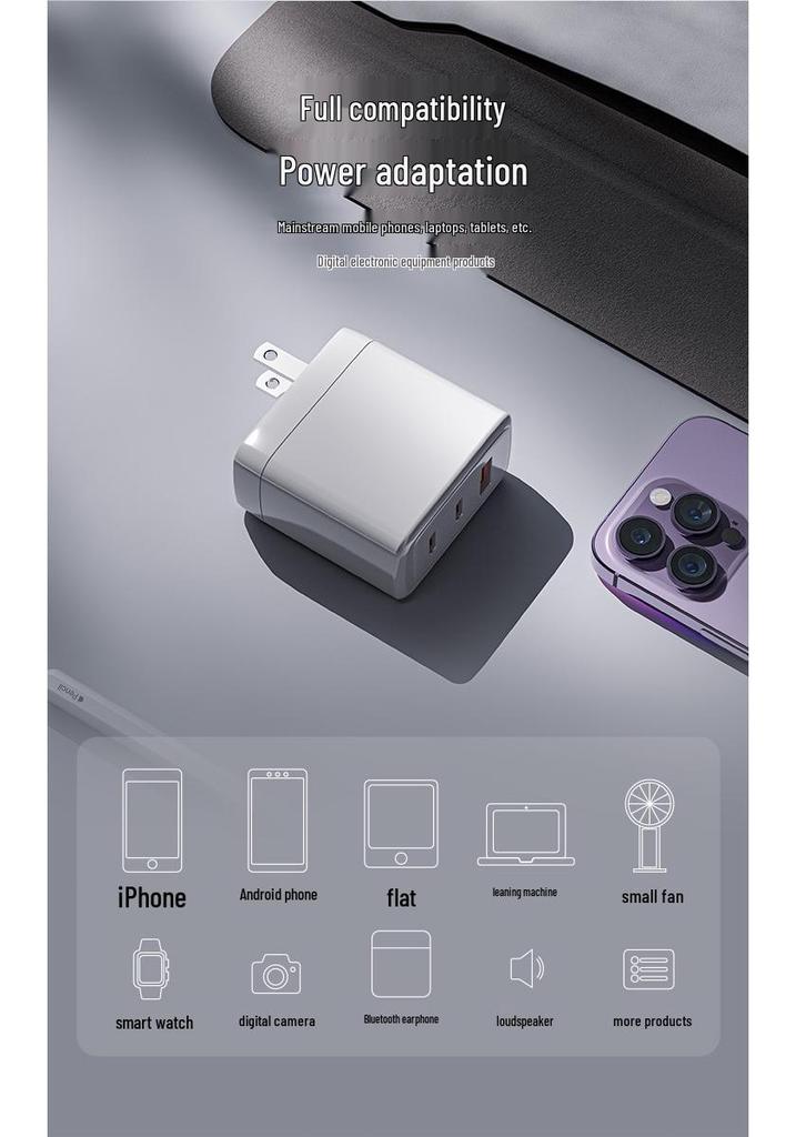 Foldable PD45W GaN Charger with 2 USB-C & 1 USB-A Ports - PSE Certified Fast Charger for Laptops (Japanese Standard)