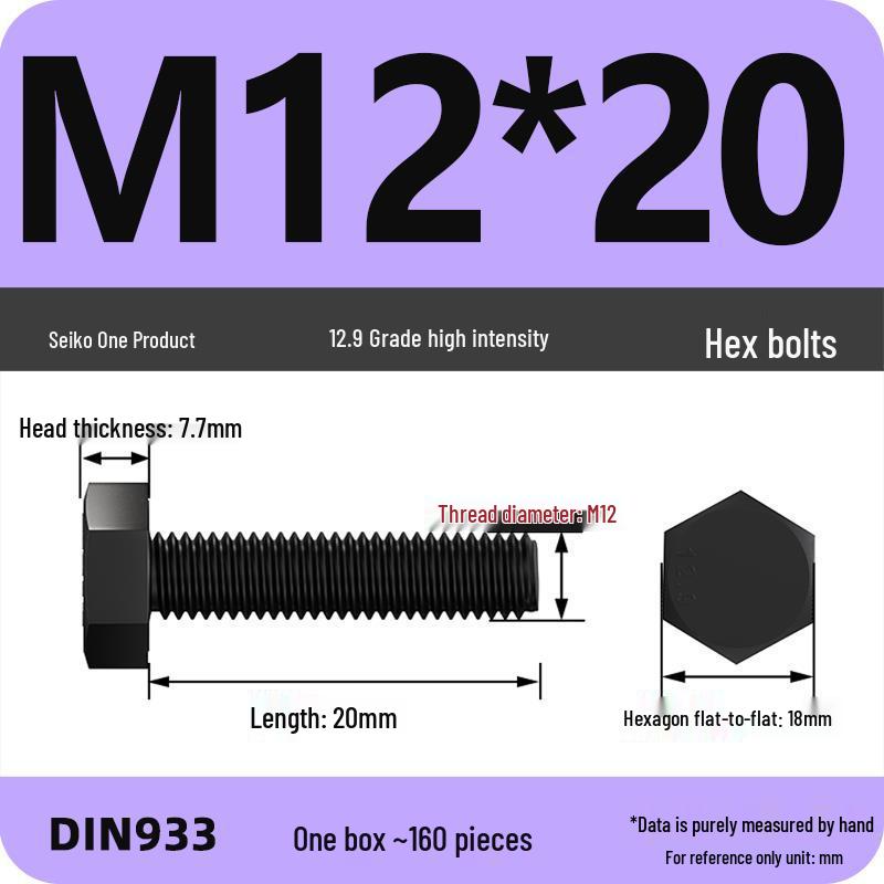 High Strength Class 12.9 Hex Bolt Set: M4-M16 Sizes