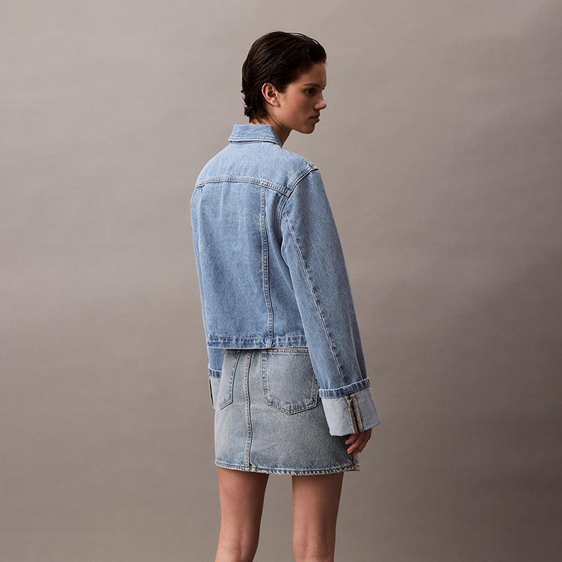 Calvin Klein Trendy Rolled Cuff Cotton Denim Jacket Women Jackets Light-Blue 44B742G