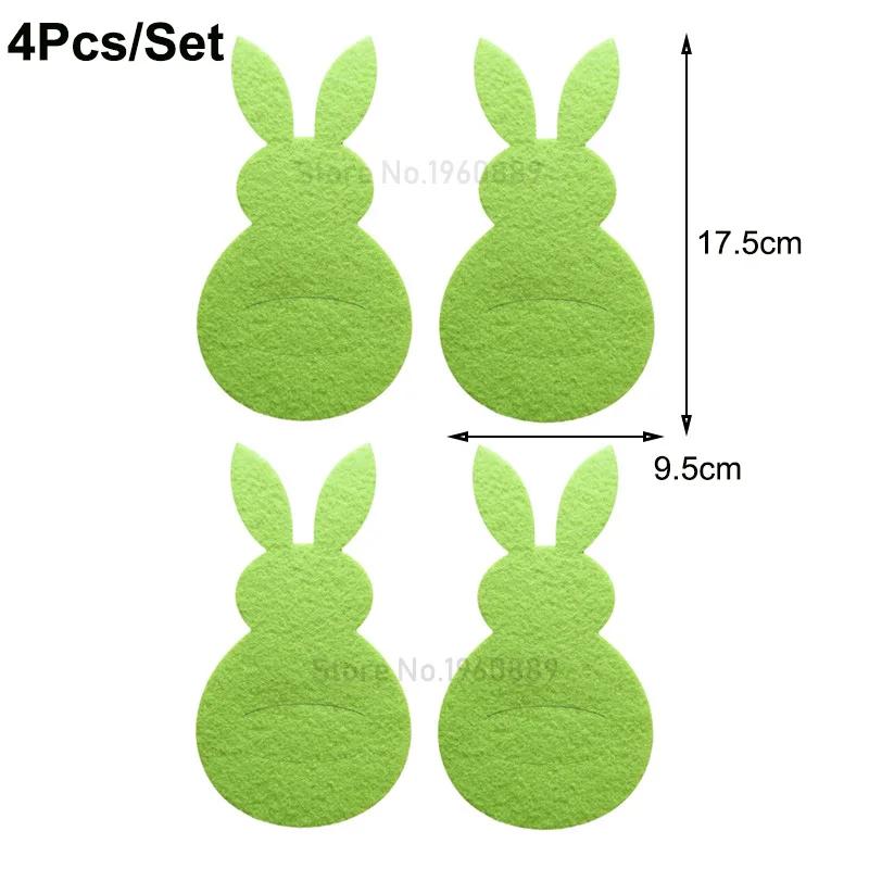 4 st Kanin Bestickhållare Påse Påskhare Bestickskydd Kniv Gaffel Påsar Glad Påsk Festdekoration Bordsservis Tillbehör