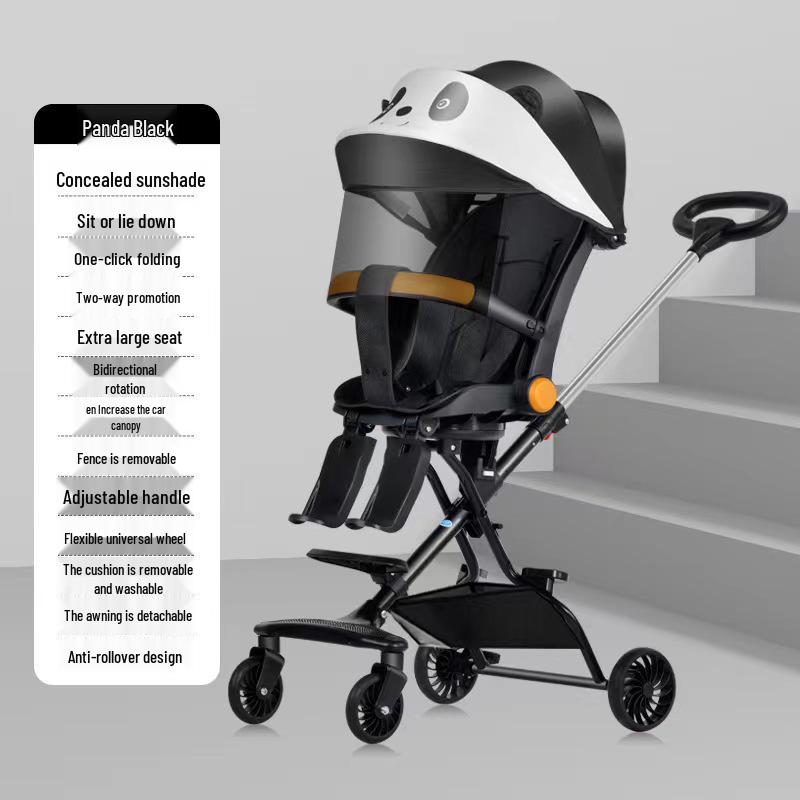 Lightweight Foldable Two-Way Reclining High Landscape Baby Stroller with Four Wheels.