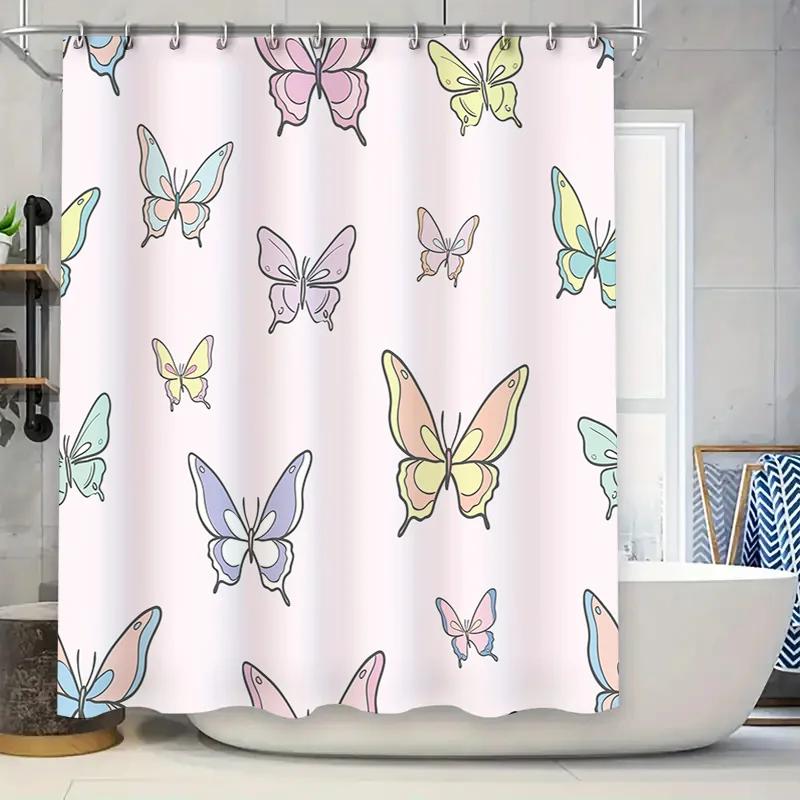 Whimsical Butterflies Shower Curtain PinkCute Bath Decor for Home Bathroom Kids Room Waterproof Print Decorative Shower Panel W90xH180cm
