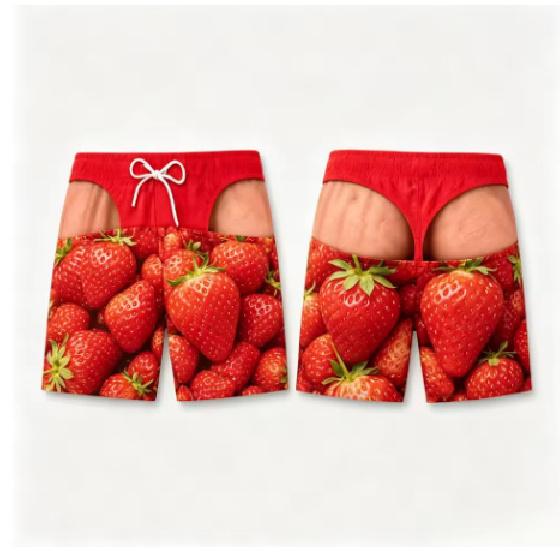 Tropical Fruit Pattern Beach Shorts for Men, Funny and Interesting, Pranky, Casual