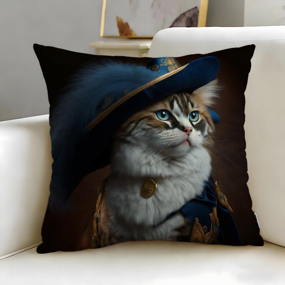 classic theme Renaissance Royal Cat Cushion Cover Soft EasyWash Pillow Case Versatile for Couch Bed Travel and Office