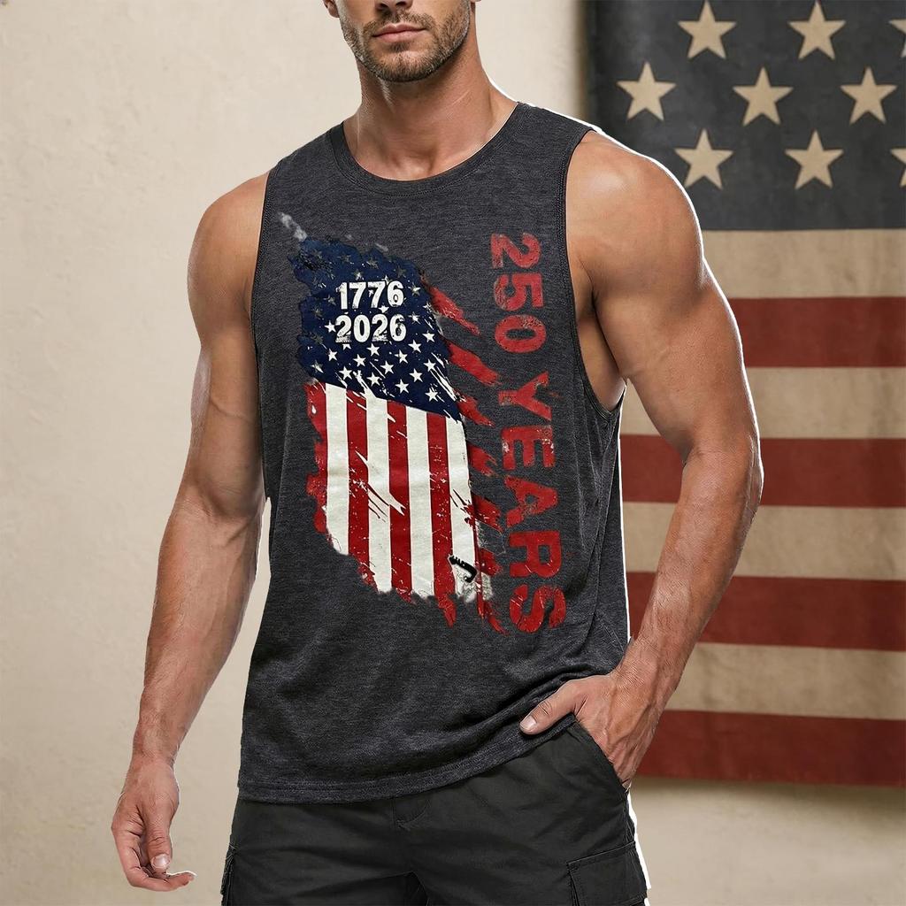 Men's Sleeveless Casual Tank Top Crew Neck Graphic Print 250 Years Independence Commemorative Design Lightweight Summer Shirt
