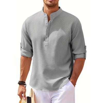 Solid Colour Lapel Shirt,Men's Casual V-Neck Pullover Long Sleeve Shirt Spring and Autumn,Menswear