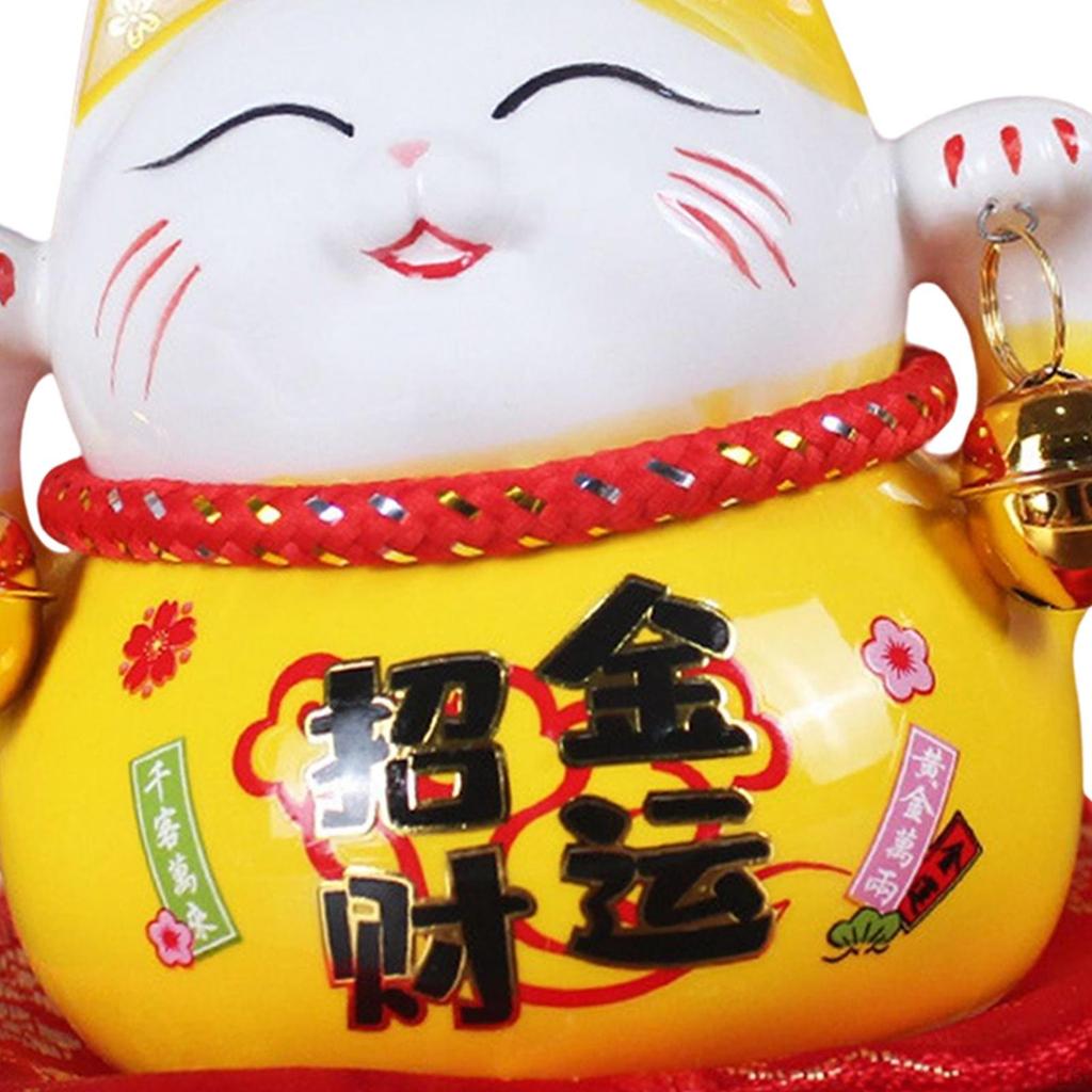 Cat Money Bank Animal Sculpture Saving Pot Jar Feng Shui Blessing Kitten Figurine with Bell