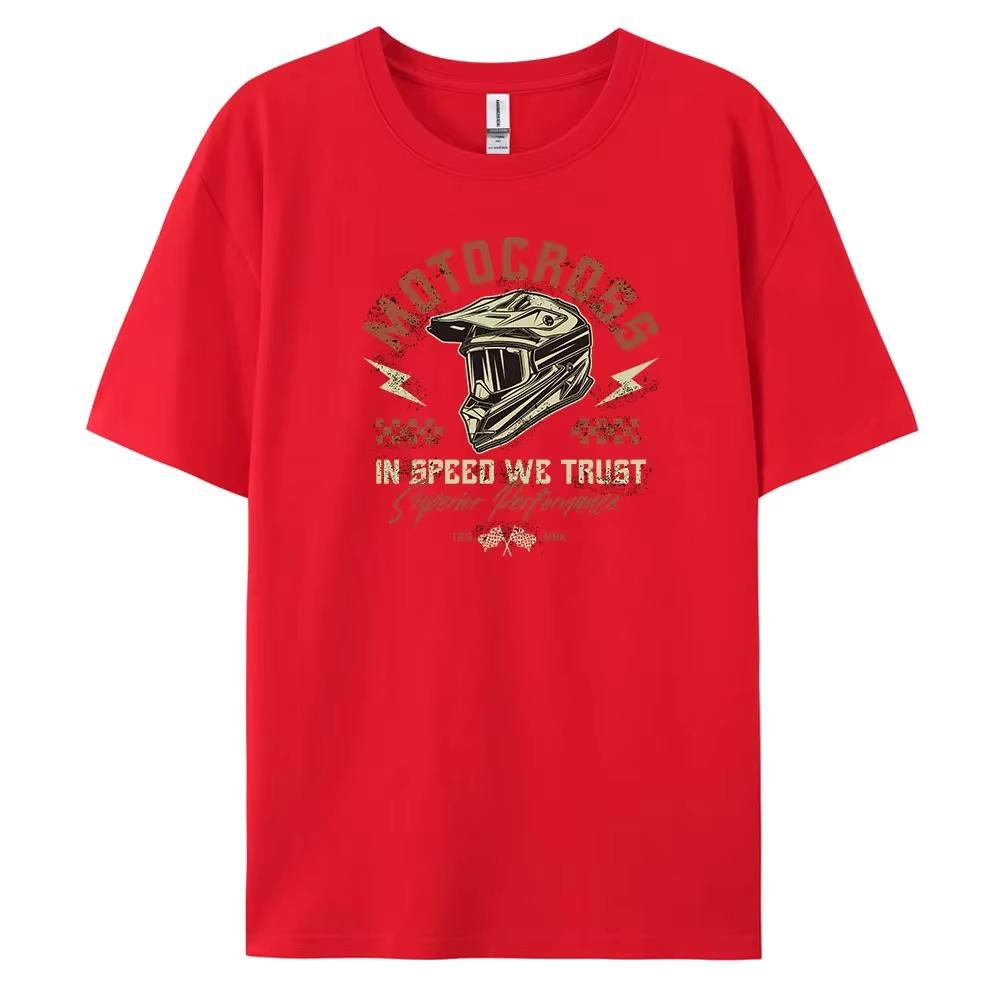 Motocross Men's Casual Short-sleeved T-shirt with 100% Cotton Fashion Print Tees Oversize