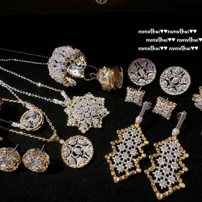Lace Honeycomb Star Glow Gemstone Earrings Vintage Plated 18K Gold, Curved Brushed, Bell Zircon Necklace Ring