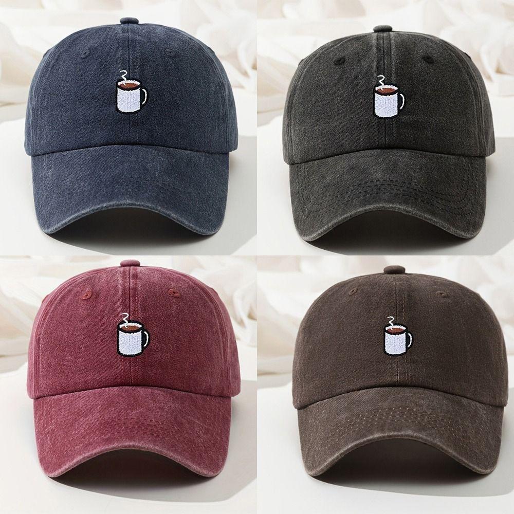 Embroidered Coffee Cup Baseball Cap Hip Hop Sun Hat Retro Distressed Baseball Cap Unisex