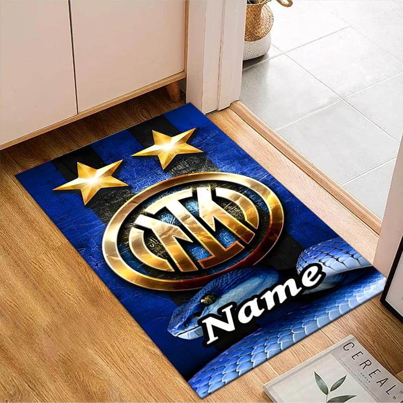 Custom Name Inter Milan Crest Rug Game Carpet, Floor Mat for Bedroom Living Room Entryway Rug, Home Decor Idea Gift for Christmas Birthday