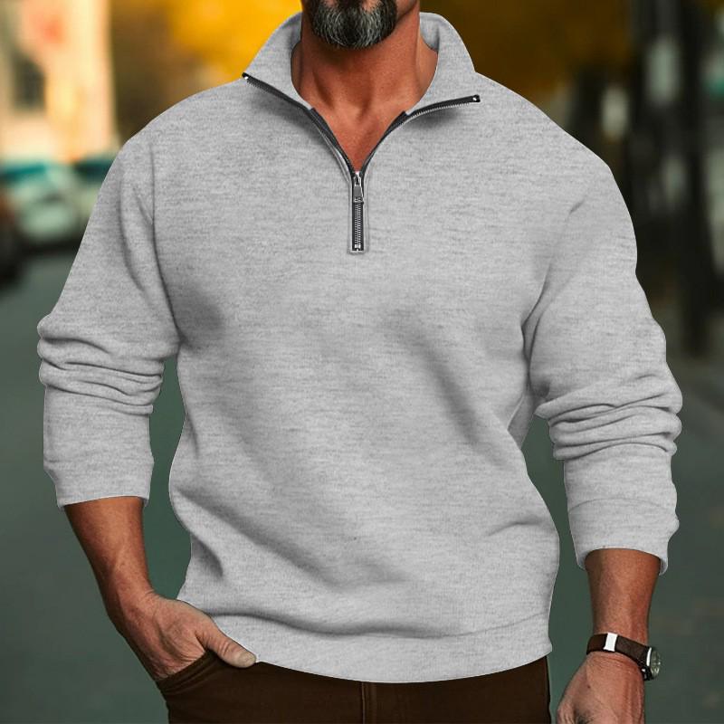 Men's Casual Solid Color Half-Zip Stand Collar Hoodie for Autumn/Winter