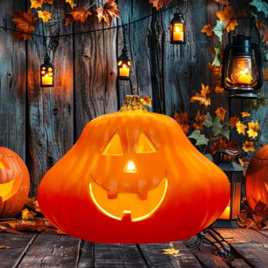 Halloween Pumpkin Lantern Spooky LED Light Up Pumpkin Figurine for Indoor Outdoor Halloween Tabletop Decor