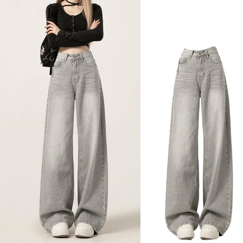 

Women s Plus Size Light Gray Wide-Leg High Waist Jeans - Slimming, Loose Fit for Spring & Autumn 4XL [165-175 lbs] светло-серый