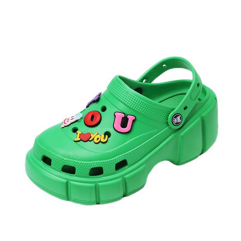2025 new heightening hole shoes women's sandals wear platform fashion bag head slippers summer high heel sandals tide