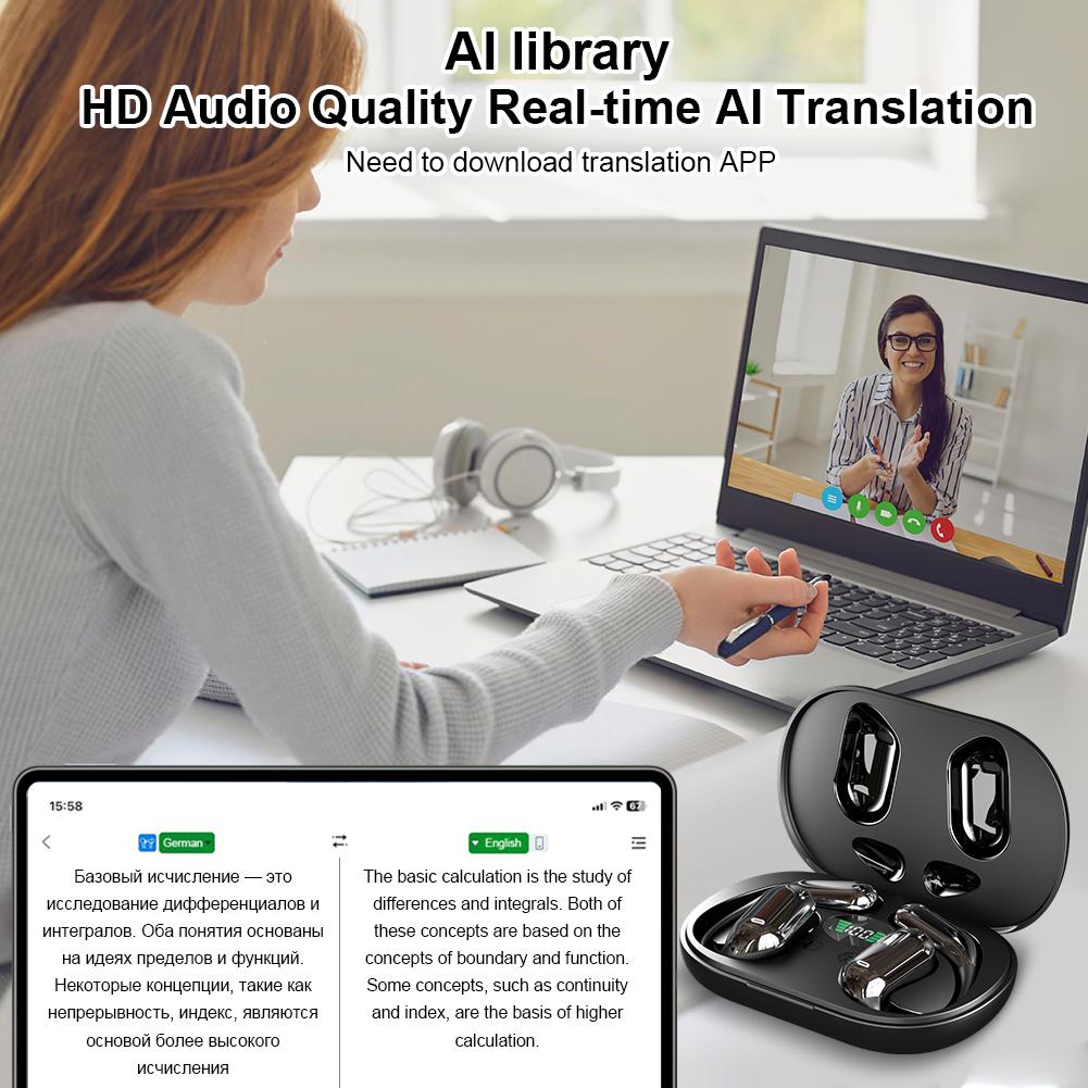 Wireless BT Translation Earbuds Real Time 144 Languages Language Translator Earbuds 3-in-1 for Travel Business and Learning
