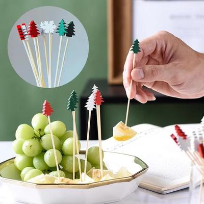 50Pcs Christmas Bamboo Skewers Disposable Food Dessert Toothpicks Fruit Salad Fork New Year Party Decoration Supplies