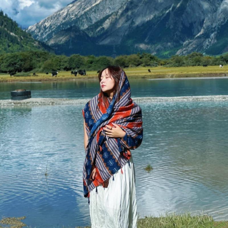 

Женский шарф из хлопка и льна - Пляж, Пустыня, Приморская тревел-фотография, Головной платок для защиты от солнца