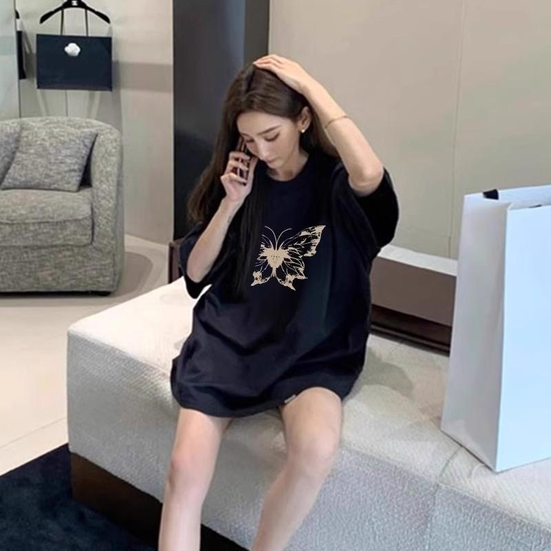 Cotton heavy shoulder short-sleeved t-shirt women's summer new American high-end Hong Kong-style chic half-sleeved