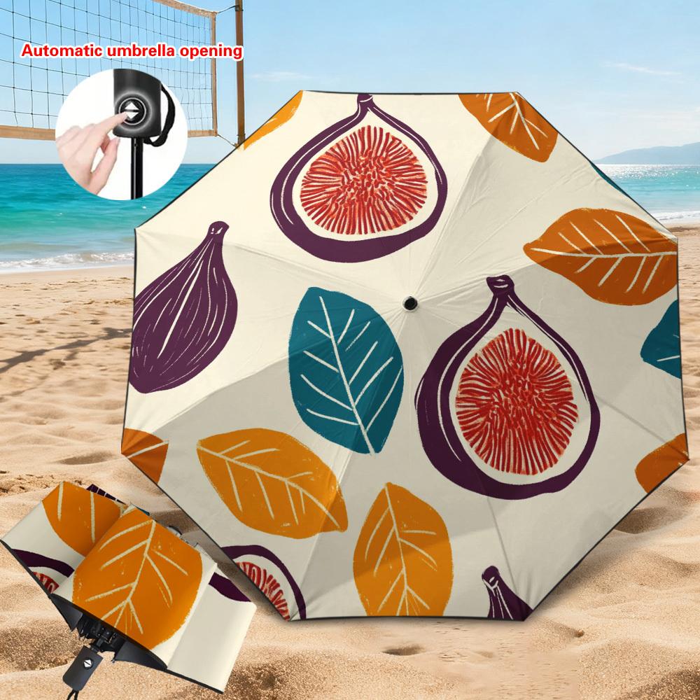 

1pc Automatic Open/Close Umbrella with & Auto-Folding - 8-Rib Reinforced Frame, Compact Portable Sunshade for s &, Beige/Burgu