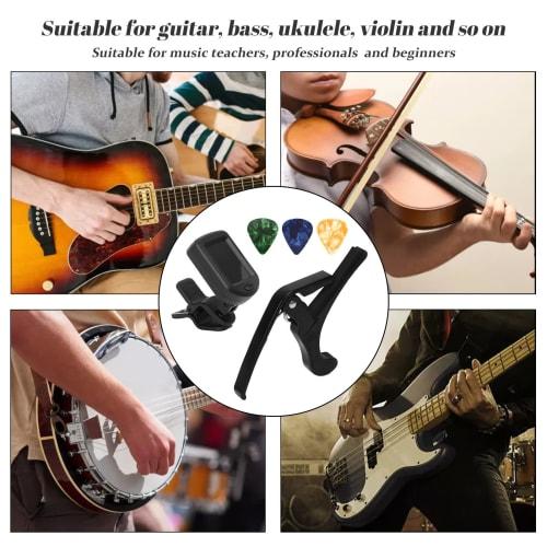 Guitar Capo, Pick, and Tuner Set, Guitar Tuner Kit, LED, Lightweight