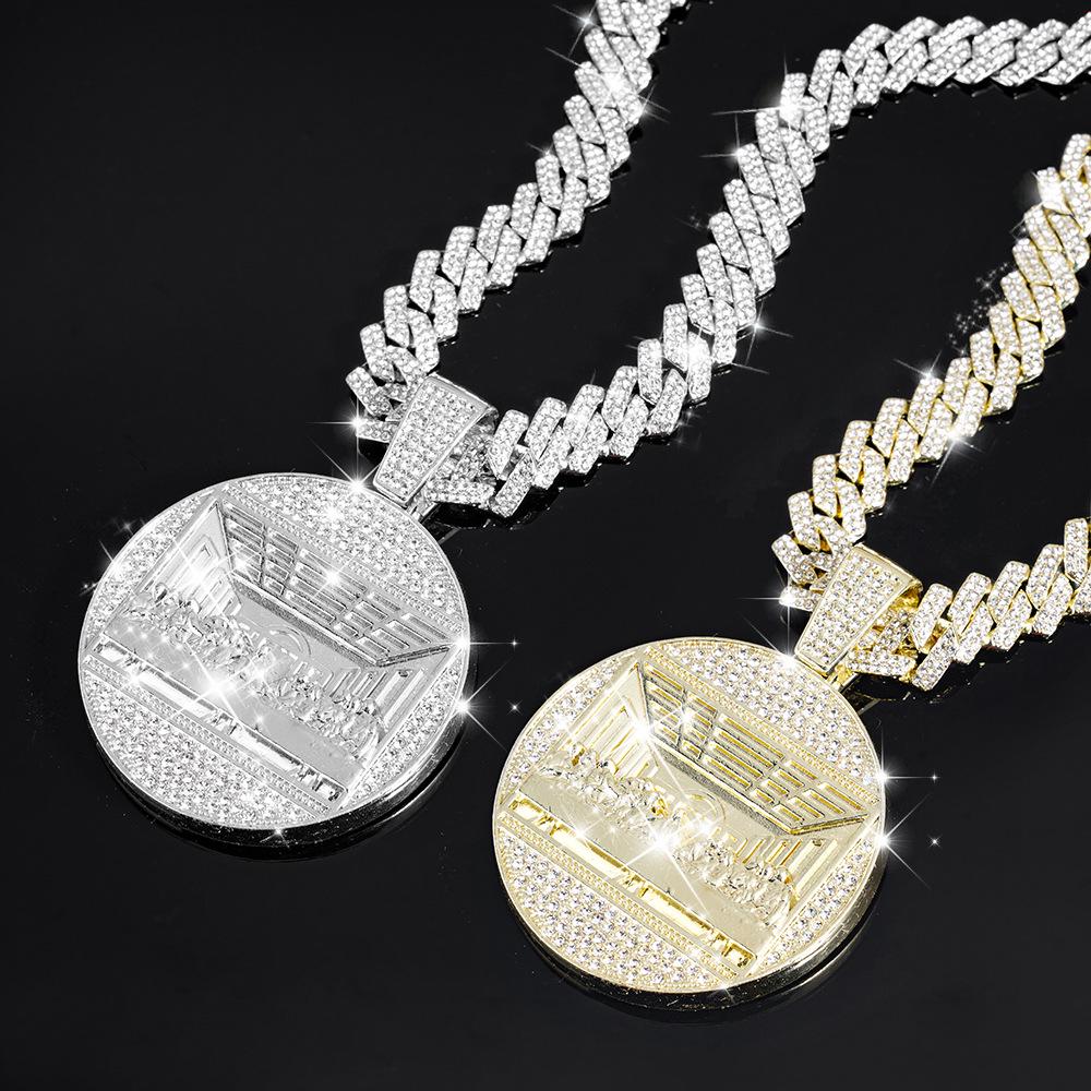 Men's Hip Hop Last Supper Pendant Necklace with 14mm Rhinestone Cuban Chain