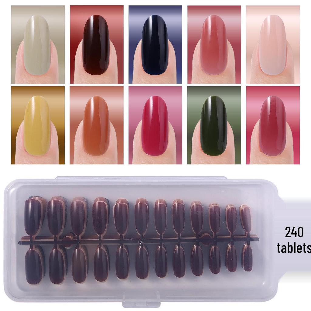 Colored Glitter Nail Art Tips - 240-Piece Set with Various Styles and Multiple Colors, Boxed Fake Fingernail Stickers